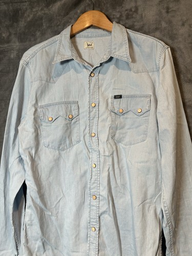 Lee Saw Tooth Pearl Snap Denim Shirt Mens Large Blue Cotton Long Sleeve - Picture 4 of 9