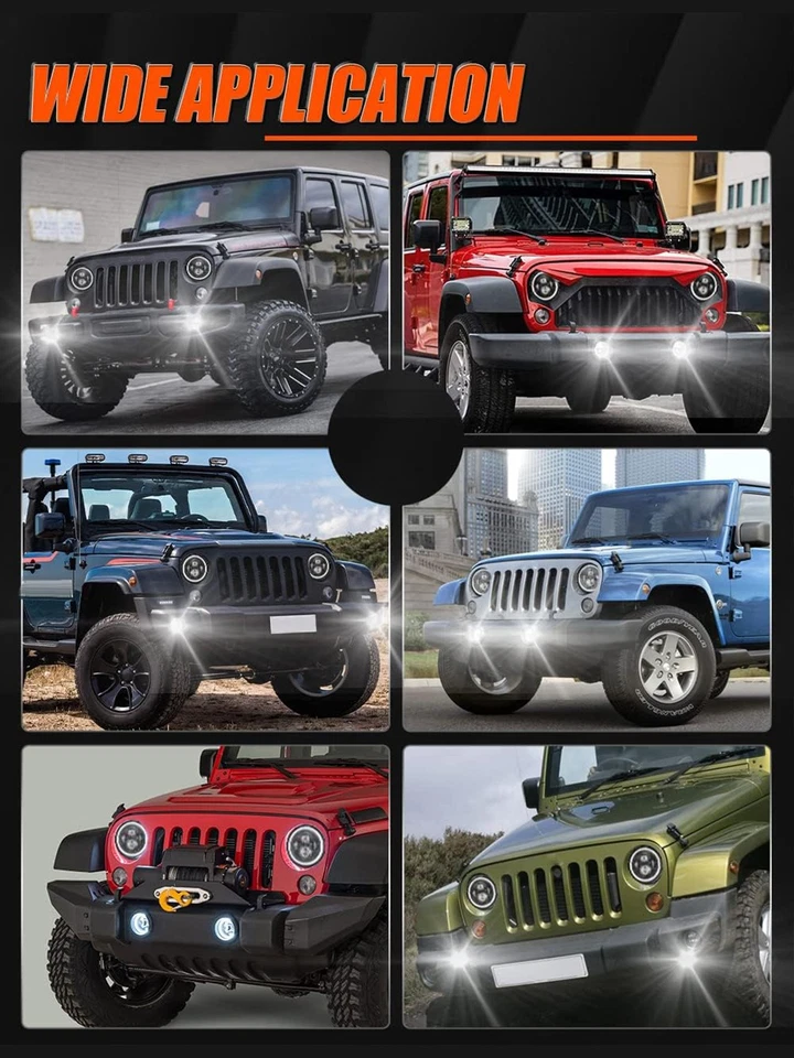 For Hummer H3 H3T 06-10 7"inch LED Headlights DRL & Halo 4" Fog Lights Combo Kit - Image 4 of 4