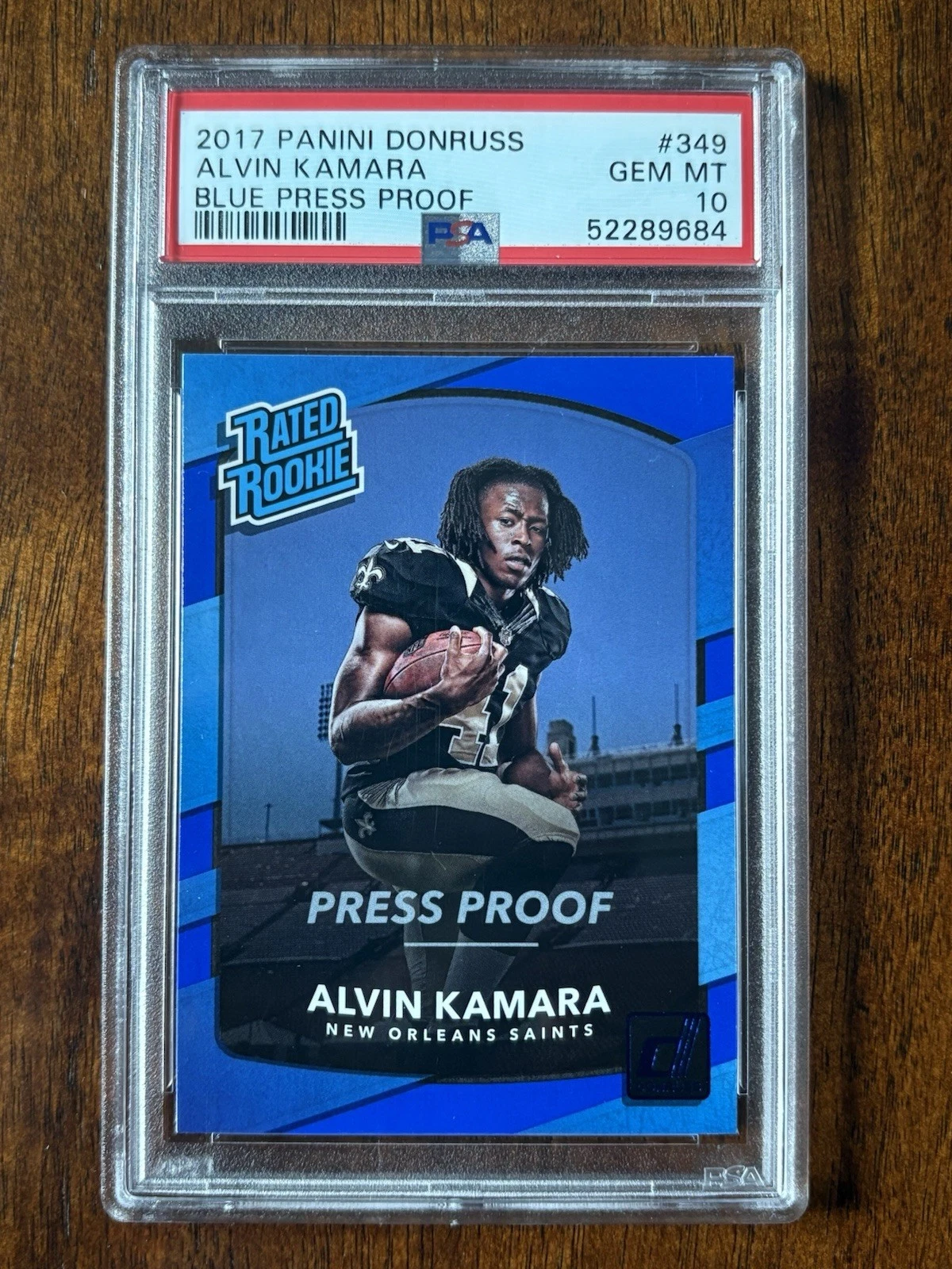 Alvin Kamara Panini Donruss #349 Blue Press Proof