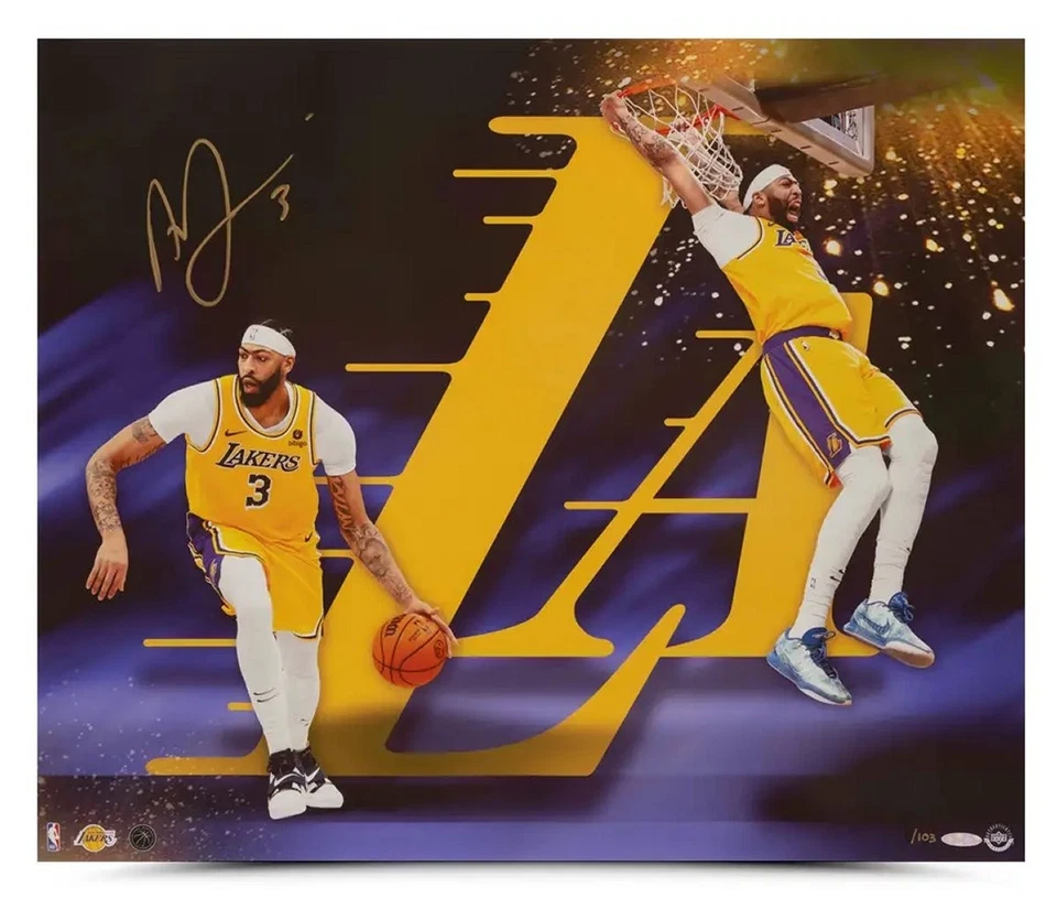 Foto autógrafa firmada por Anthony Davis 20X24 de los Lakers "Run LA" #/103 UDA cubierta superior