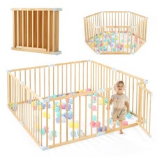 Wooden Baby Playpen with Door, Changeable  Expandable Play Fence for Toddler...