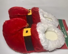 Merry Brite Plush Red Santa Slippers With Bells Adult Size M 7-8 Unisex