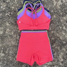 Solid Color Gym Bike Yoga Set Short Legging Cross Sport Bra Tracksuit Athletic