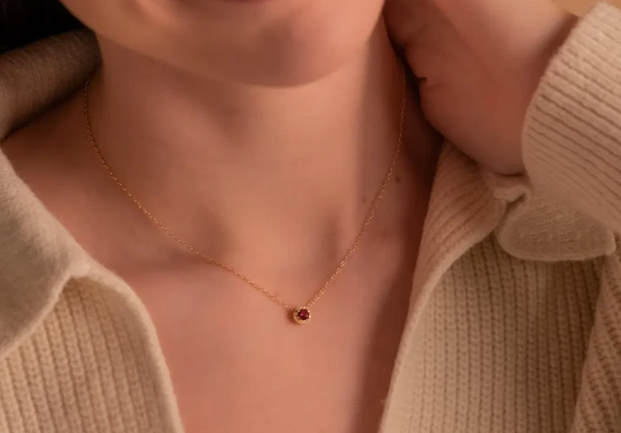Tiny Minimalist Red Ruby Necklace 925Silver Ruby pendant Birthday Gift For Girls - Image 4 of 4