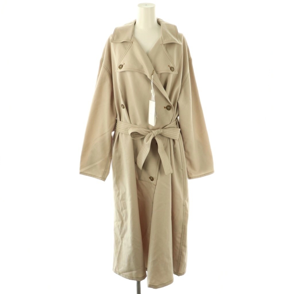 Ameri VINTAGE Wave Front Over Coat Long S Beige U… - image 1