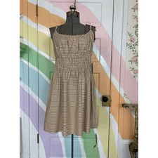 Reformation NWT XL Beige Gingham Sundress Organic Cotton Smocked Mini Dress
