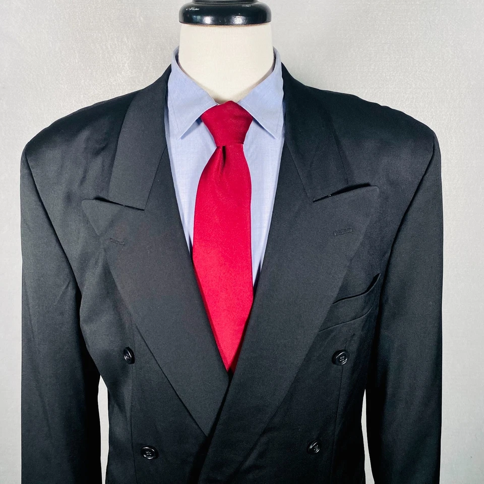 Blazer Vintage Hugo Boss Para Hombres 40L Negro Lana Doble Pecho Chaqueta Esmoquin Foto 2 de 4
