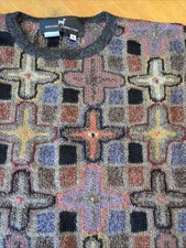 194 Vintage Peruvian Connection Embroidered Cross Geometric Alpaca Sweater S EUC