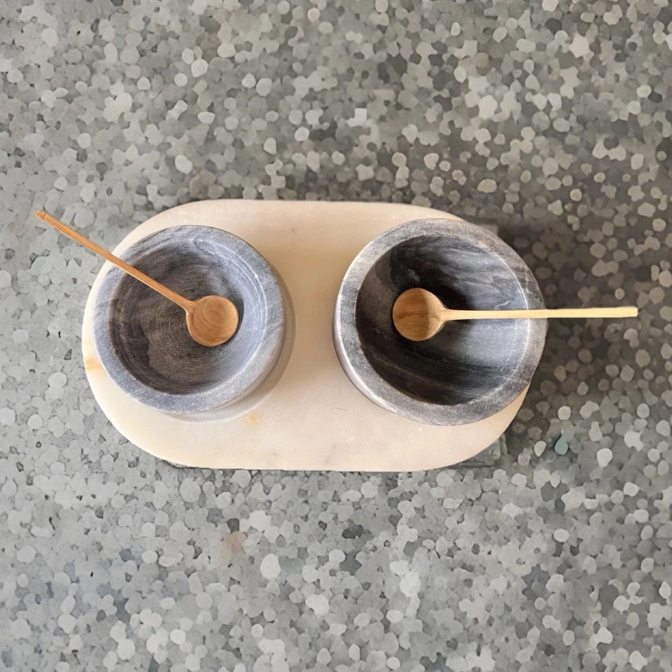 Marble Salt & Pepper Bowls Marble Tray Mango Wood Spoon Be Home High Quality - Image 4 of 4