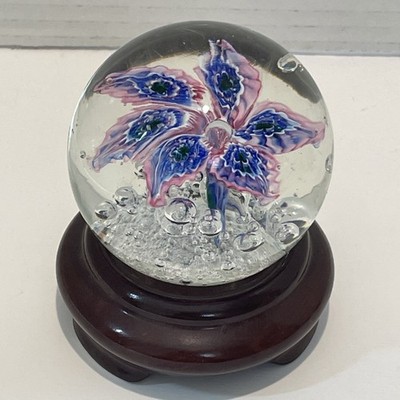 VTG Ferro Lazzarini Italy Murano Glass Millefiori Flower Paperweight Unmarked