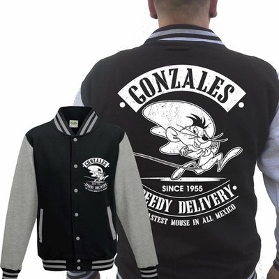 Speedy Gonzales Collegejacke GRAU Kult,Fun,Oldschool,TV,Maus,Mexico,Arriba
