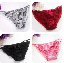 4 Pieces-Ladies/Girls 100 mulberry silk panties briefs bikinis w/bow- Size L/XL