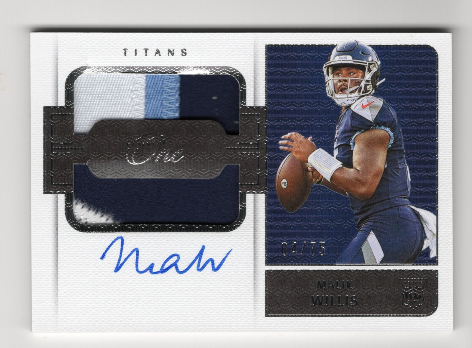 MALIK WILLIS 2022 Panini One Patch RC Auto RPA #/75