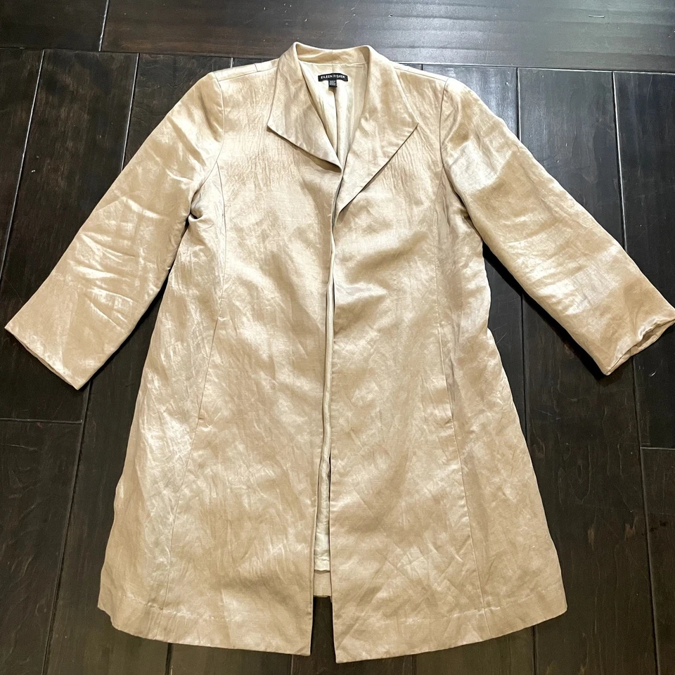 Chaqueta cárdigan Eileen Fisher lino seda frente abierto champán para mujer talla XS Foto 2 de 4