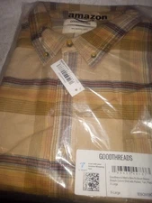 Amazon Good Threads Mens Slim Fit Short Sleeve Stretch Oxford Shirt TAN XL TALL