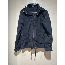 Columbia Womens Black Hooded Windbreaker Jacket Full Zip Drawstring Hem Size M
