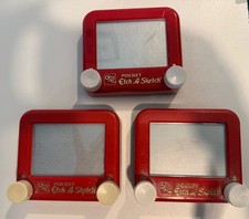 Vintage Ohio Art Pocket Etch A Sketch Mini-Travel Size - All Red Lot of 3