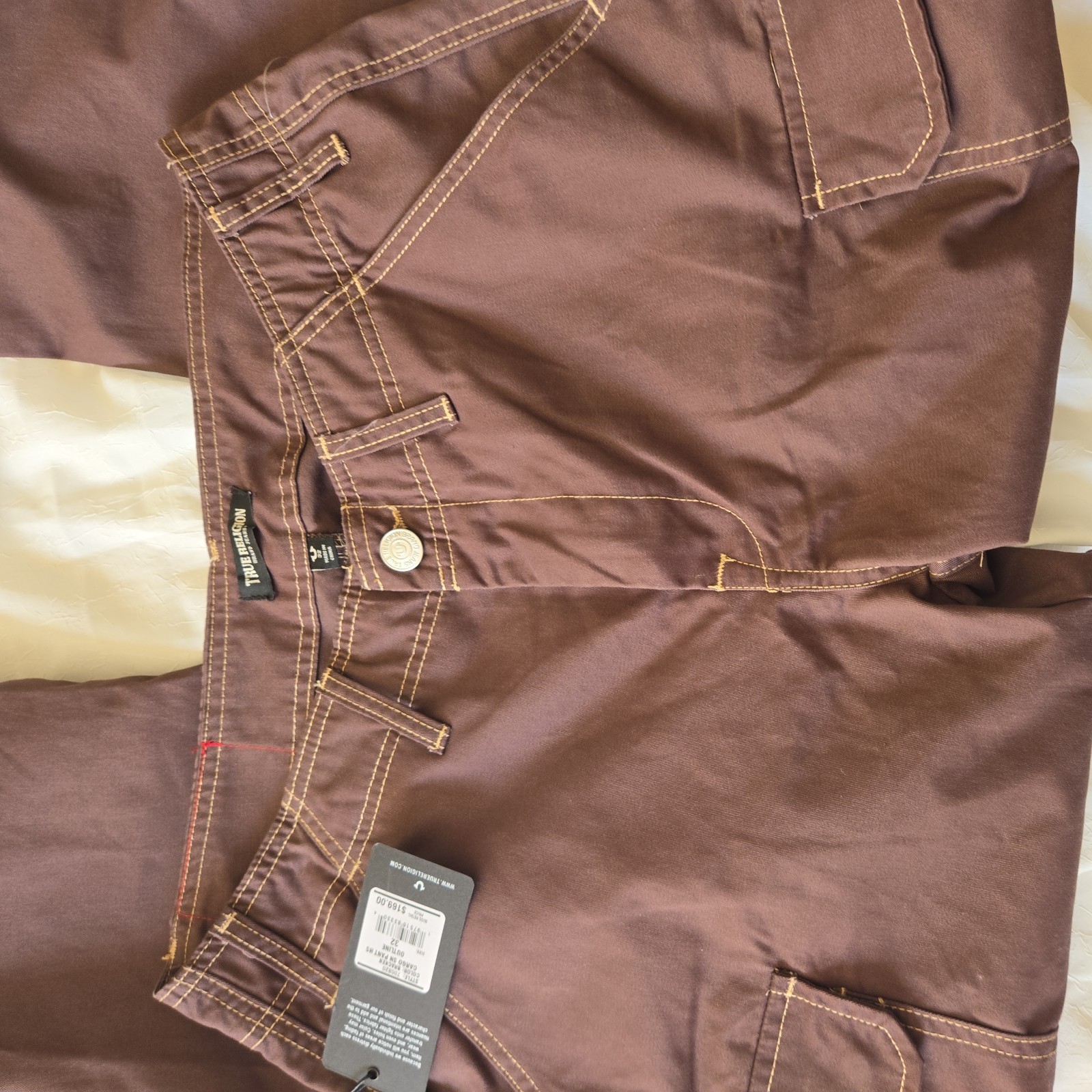 NEW NWT True Religion Men's Jeans Cargo Khaki Pants Size 38x32 Brown thumbnail 7