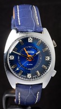 Mentor Alarm Blue Dial Men's Hand-Wind Vintage Swiss Watch -- Working