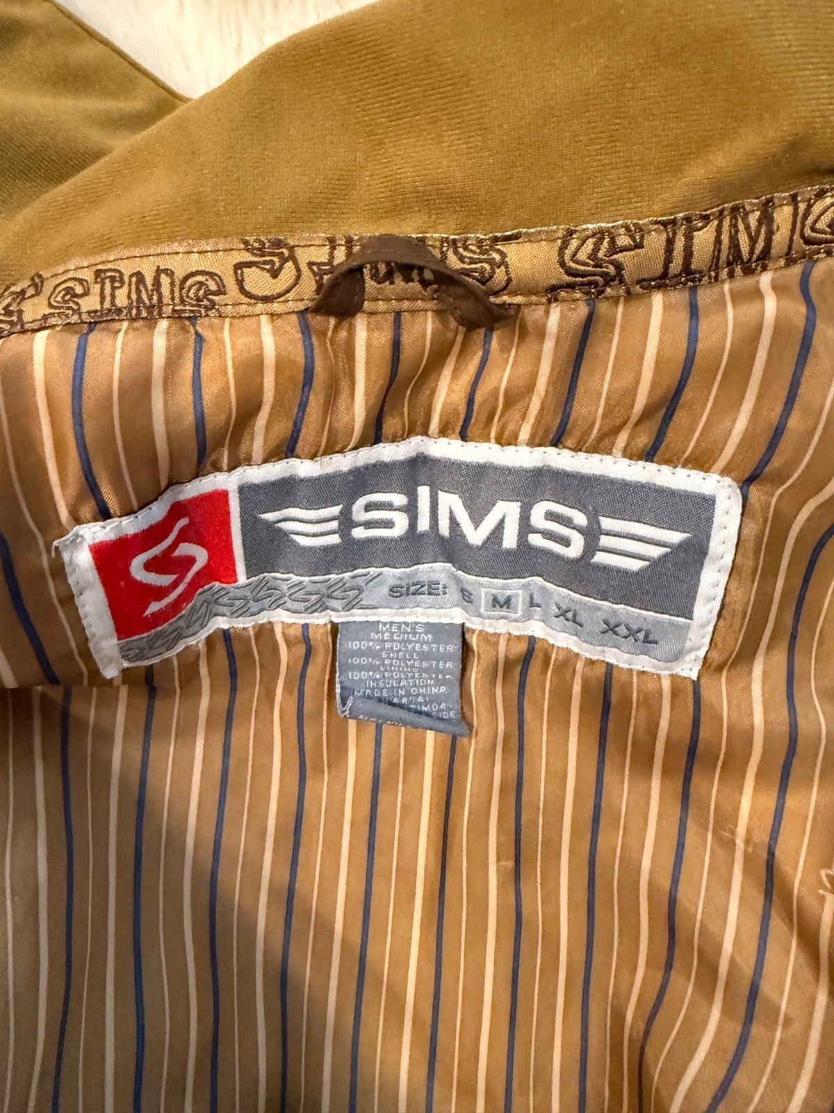 Men’s medium, Sims snowboarding jacket, khaki brown with stripes, very good - product detail image 3