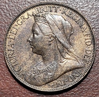 UK Great Britain 1896 Farthing AU Red & Brown Original Toning & Problem Free