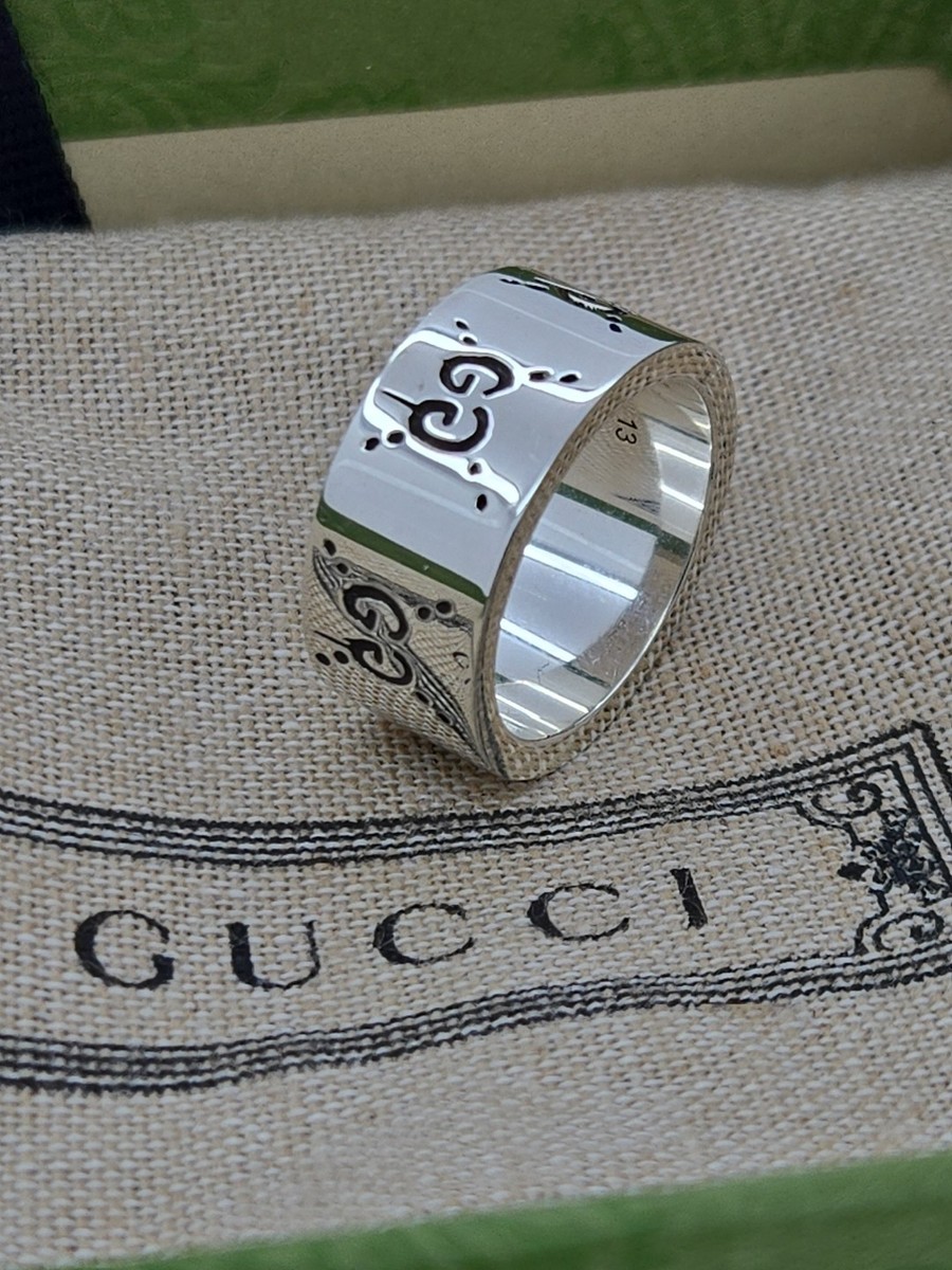 Gucci Ring , Ghost , Aureco 9mm Sterling Silver, Size 4.75 , New