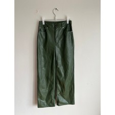 Urban Outfitters Maya Olive Green Vegan Faux Leather Wide Leg Pants S High Rise