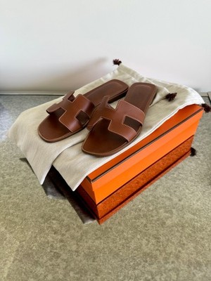 IN-BOX Hermès Oran Sandal Color Gold Brown Size 37