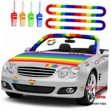 3.5x5 Ft Rainbow Pride Car Decoration Kit LGBT Hood Cover Flag with