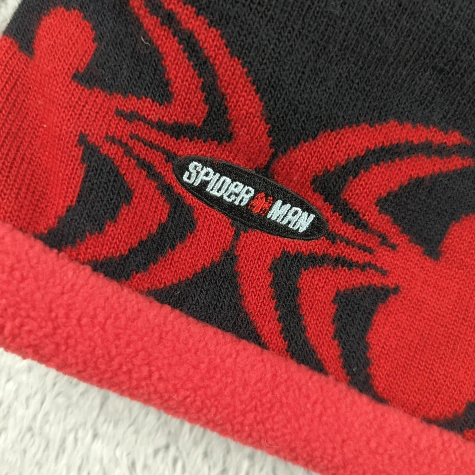 Vintage Y2K Spider Man Beanie Hat Boys OSFA Youth Black Red Knit Fleece 2005 - Image 2 of 4