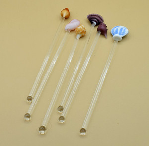 6 Art Glass Stir Sticks Swizzle Sticks Cocktails Shells Beach Barware