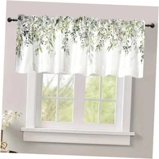 54x18 Inches Green Eucalyptus Leaves Window Treatment Valance Flower White