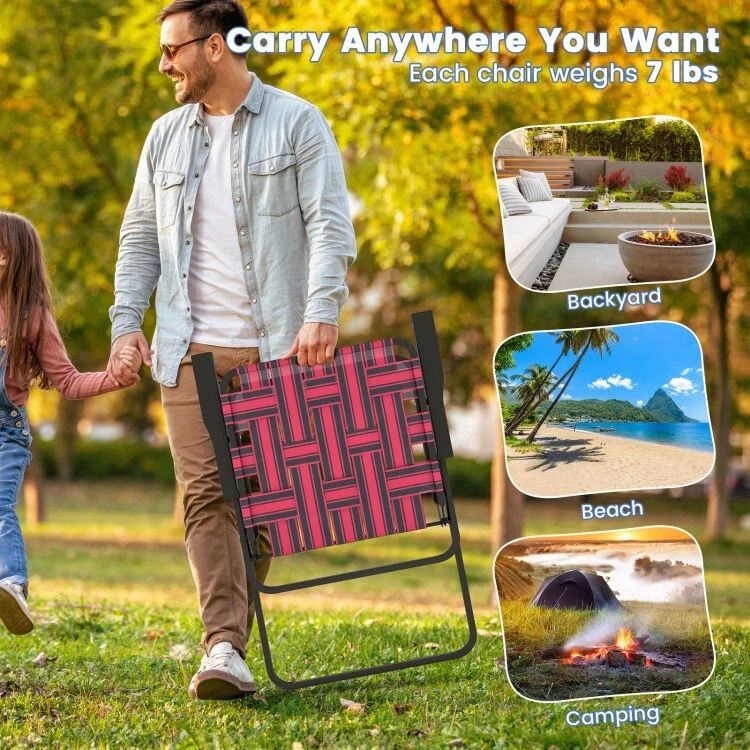 Juego de 4 sillas de playa plegables ligeras PE correas silla de jardín con marco de acero Foto 4 de 4