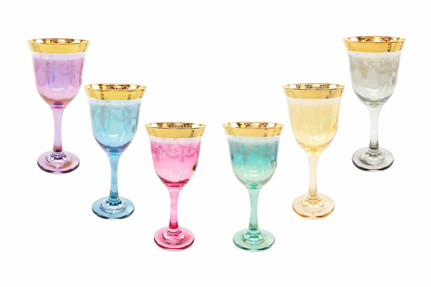 Italian Collection Crystal 'Rainbow' Colored Wine Glasses 6 Pc, Vintage Pattern eBay