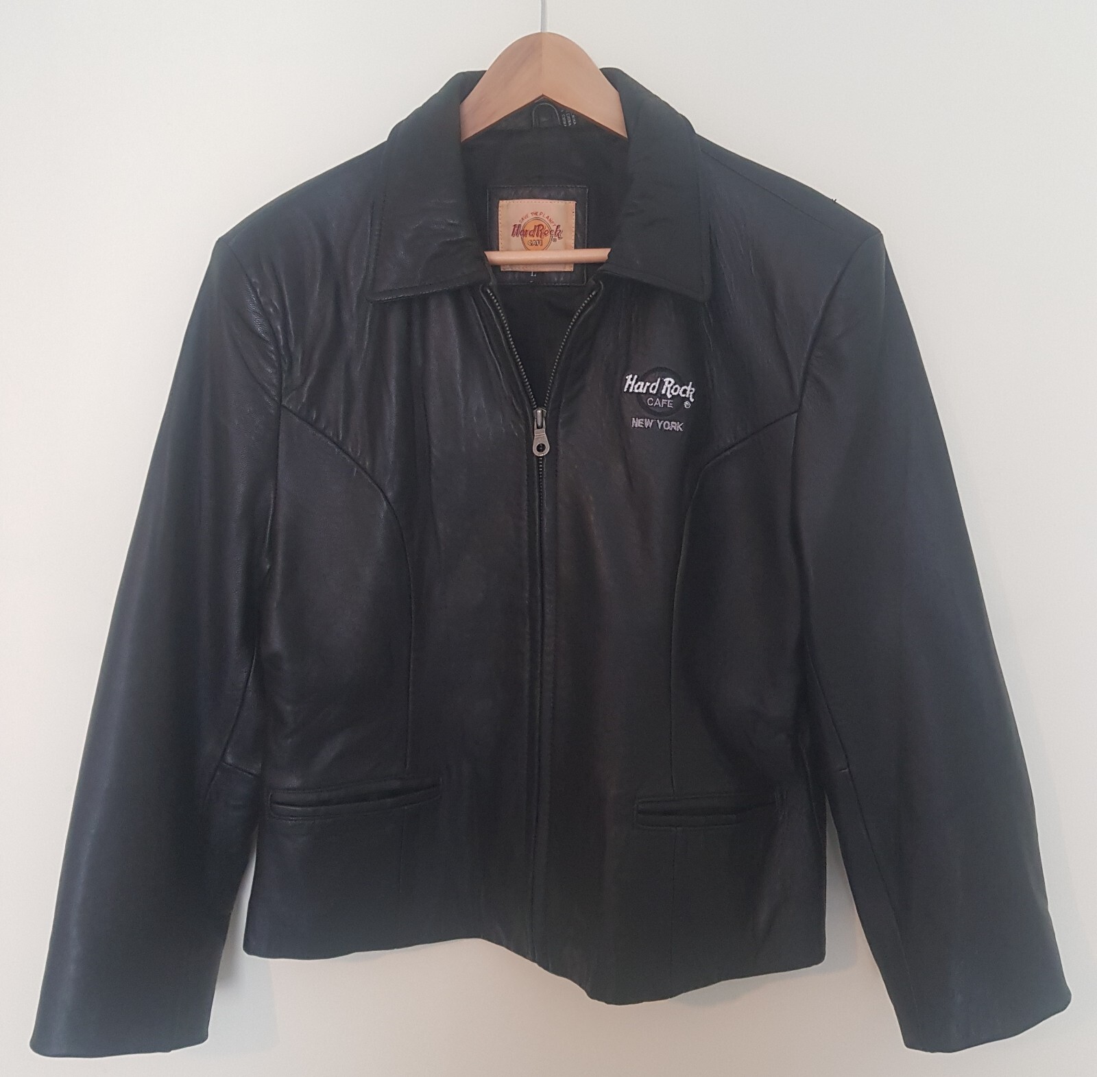 Hard Rock Cafe New York Black Leather Jacket Womens Large