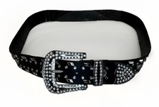 Belt For Men/Women Rhinestone Belt Western Bling Crystal Studded Leather Black