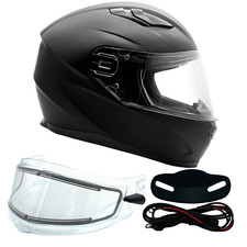 Matte Black Full Face Snowmobile Helmet Dual Lens Heated shield Pull Back Visor