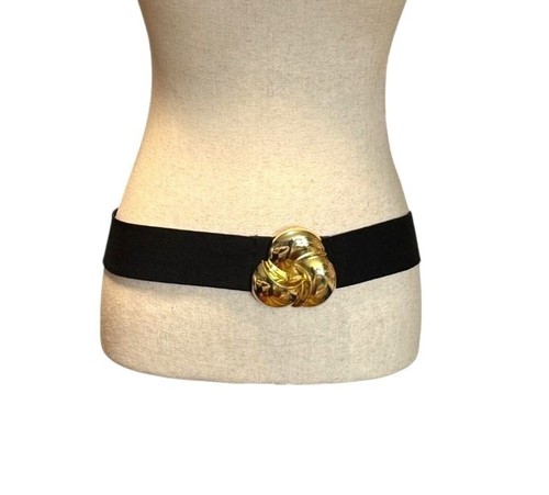 Cinturón Cintura Cintura Tela Negra Vintage con Diseño de Hebilla de Nudo Dorado para Mujer S/M - Imagen 2 de 10