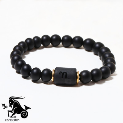 Zodiac Sign Bracelet, Natural Black Stone Bead Stylish Bracelet