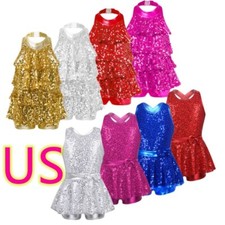 Girl Shiny Sequins Tassel Latin Dress Ballet Salsa Samba Rumba Stage Performance
