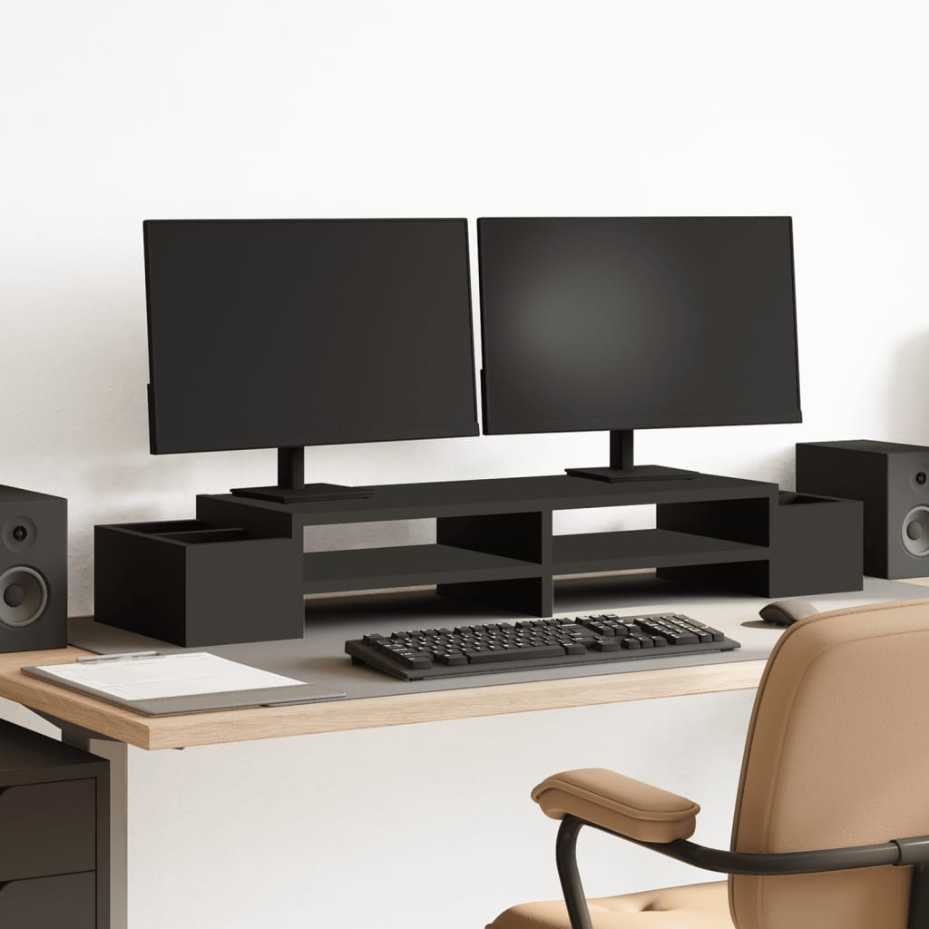 Black Engineered Wood Monitor Stand with Storage 39.4x10.6x5.9 Inches by vidaXL-image