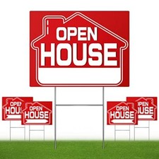 Open House Signs 5 Pack 16" x 12" Double-Sided Yard Signs with Metal H Stakes...