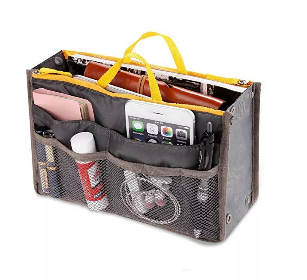 Women Multi-Pocket Travel Handbag Organizer Insert w Zipper Handles Purse  Liner