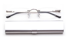 Silver Rimless Reading Glasses Travel Readers with Case Available in Four Colors