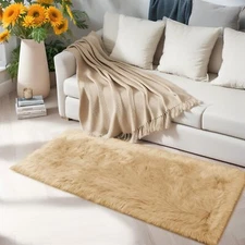 Faux Fur Rug for Bedroom Beige Fluffy Rug Shag Rug for Sofa Couch Seat Cushio...