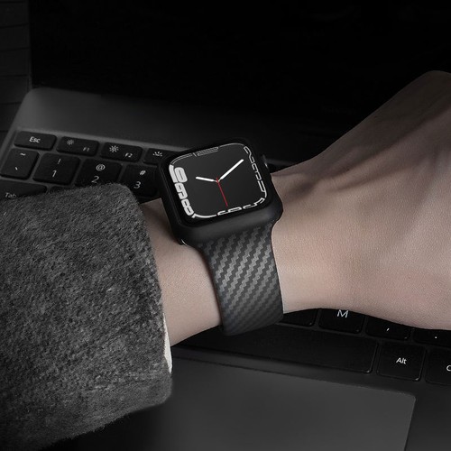 Silicone Strap Band Case Carbon Fiber For Apple Watch Band iWatch 9 8 7 6 5 SE 2 - Picture 5 of 19