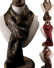 100% Silk Scarf men women neckerchief Wrap Paisley plaid striped navy black MY2