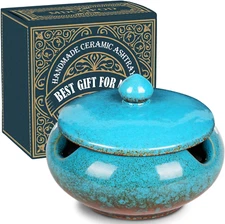 Ceramic Ashtray with Lids Cigar Accessories Outdoor Windproof Ashtrays for Cigar