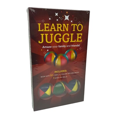 LEARN TO JUGGLE Kit 3 Colorful Soft Balls Plus 50+ Tips Tricks Book SEALED NEW