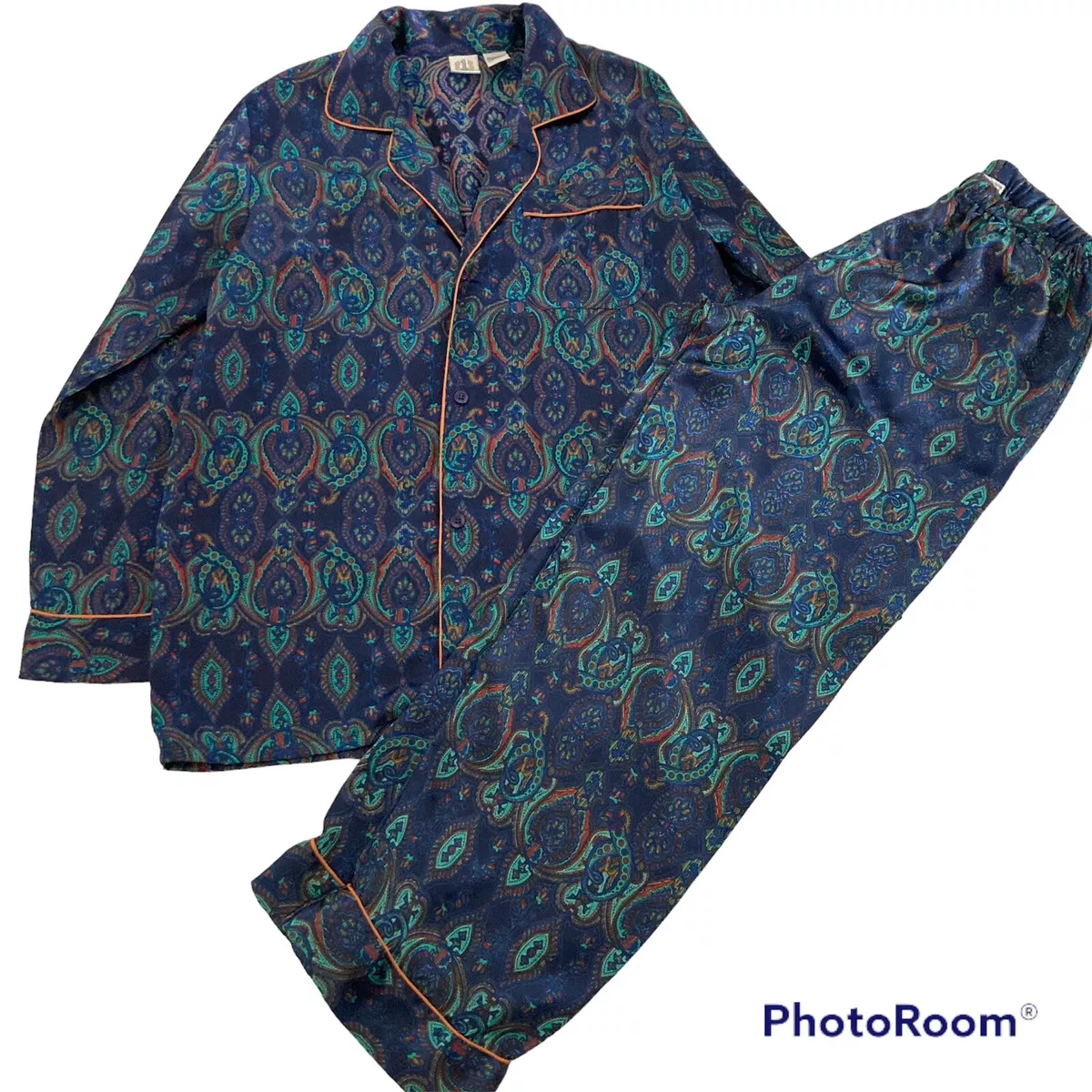 Vintage Victoria’s Secret 1 London Pajama Set Paisley Navy Satin Men’s S/M